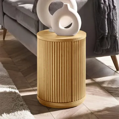 Louis Light Oak Effect Fluted Side Table with Storage