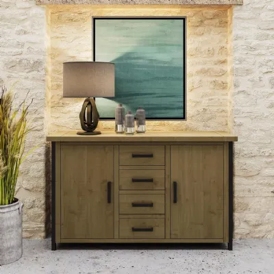 Lowry 2 Door 4 Drawer Large Sideboard Driftwood Lacquered Solid Reclaimed Pine