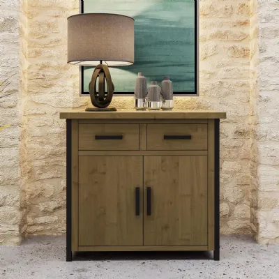 Lowry 2 Door 2 Drawer Compact Sideboard Driftwood Lacquered Solid Reclaimed Pine