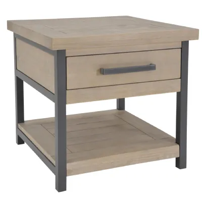 Lowry 1 Drawer Side Table Driftwood Lacquered Solid Reclaimed Pine