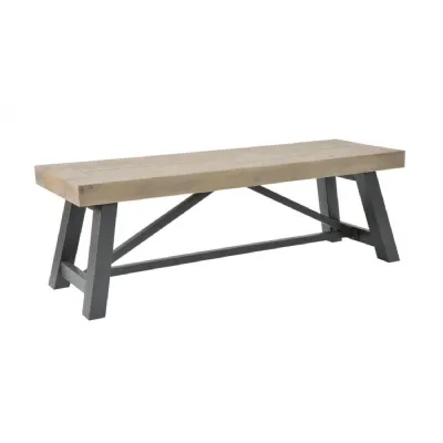 Rustic Style Driftwood Pine and Iron Small Dining Bench 132cm Wide