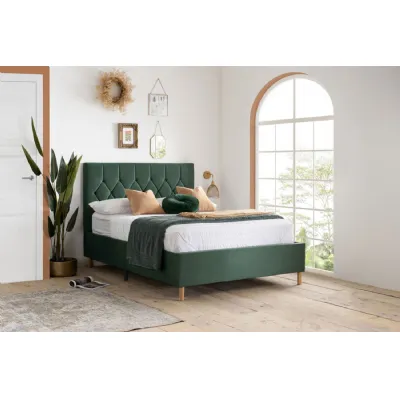 Green Fabric King Size Bed with Buttoned Headboard