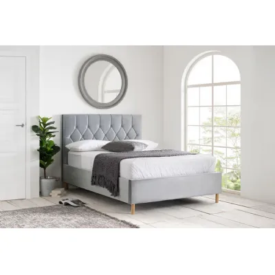 Grey Fabric Small Double Ottoman Bed Buttoned Headboard