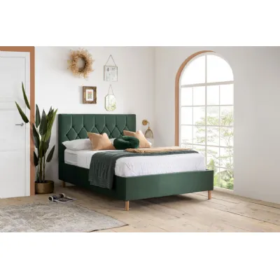 Green Fabric King Size Ottoman Bed Buttoned Headboard