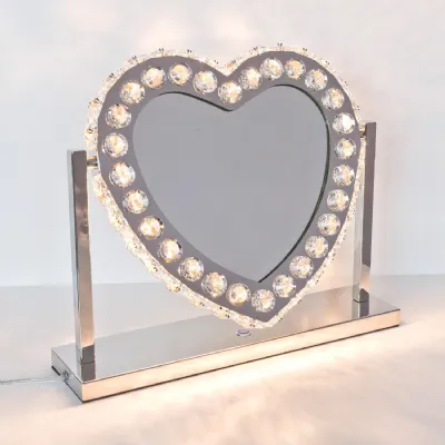 Crystal Heart Shaped Tiltable Vanity Mirror with LED Light