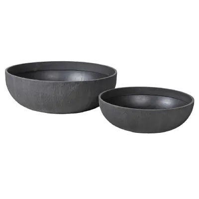 Set of 2 Large Round Charcoal Planters