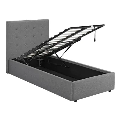 Grey Linen 3ft Single Ottoman Bed with Lift Up Storage