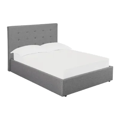 Grey Linen Fabric Upholstered 5ft 150cm King Size Ottoman Bed Buttoned