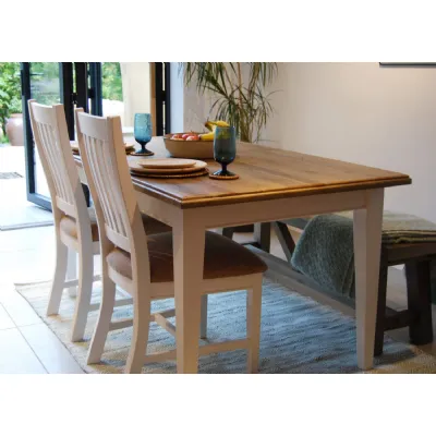 Traditional Brown Wood Rectangular Dining Table with White Painted Frame