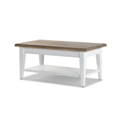 Modern Rustic Wood and White Painted Coffee Table with Shelf