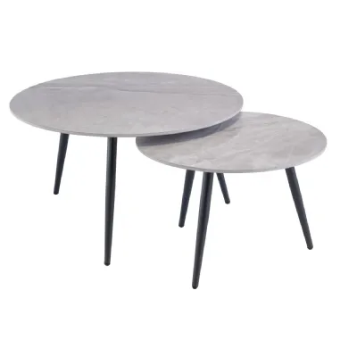 Grey Stone Marble Effect Round Nest of 2 Coffee Tables
