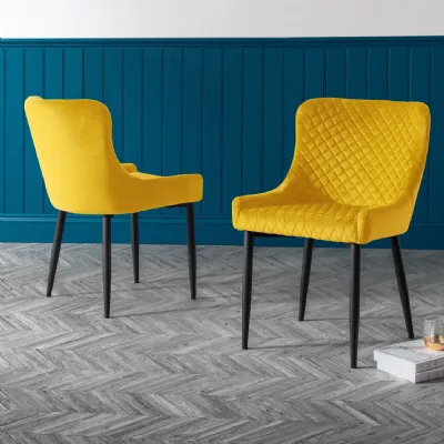 Mustard Velvet Upholstered Dining Chair with Black Legs