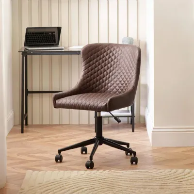 Luxe Office Chair In Brown Faux Leather