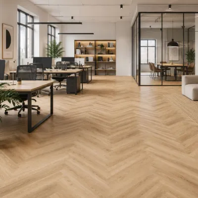 Set of 18 Modern Blond Oak Herringbone LVT Flooring Planks 750 x 150mm