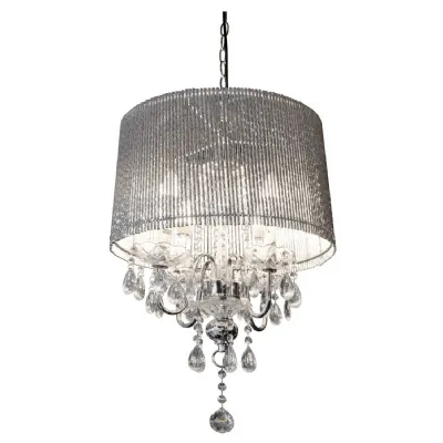 Silver Glass Tube Crystal 4 Light Chandelier Chrome Finish