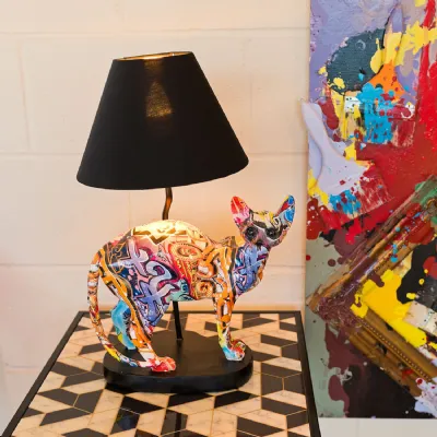 Graffiti Standing Cat Design Table Lamp Black Shade