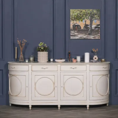 French Style Ivory Curved Extra Large 4 Door Sideboard