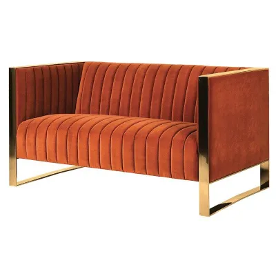 Naranja Orange Ribbed 2 Seater Sofa With Gold Legs