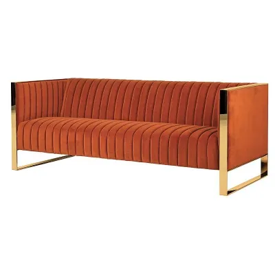 Naranja Orange Ribbed 3 Seater Sofa With Gold Legs