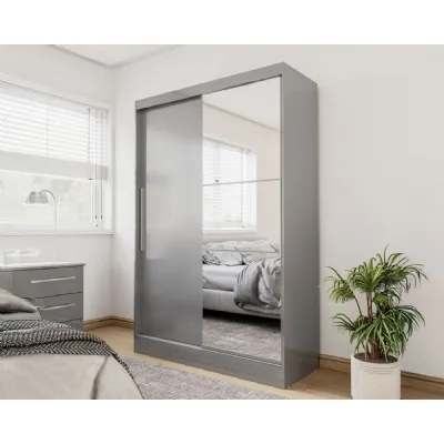 Grey Wood 2 Door Double Sliding Wardrobe with Mirror