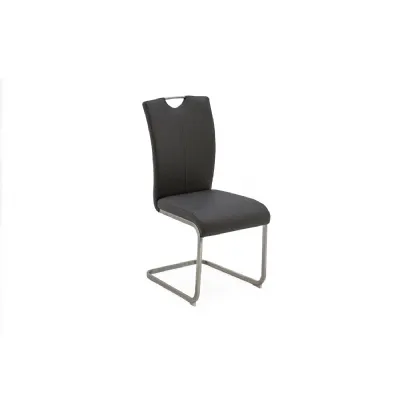 Modern Grey Leather Dining Chair Metal Cantilever Base