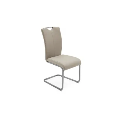 Taupe Leather Dining Chair Silver Metal Cantilever Base
