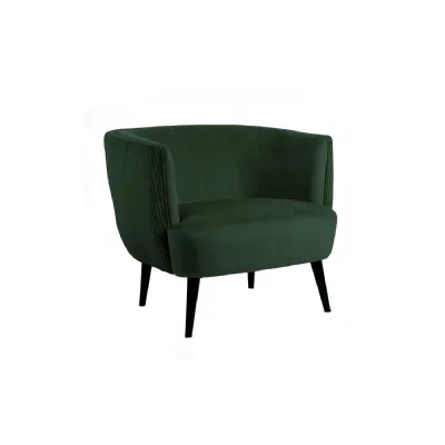 Green Velvet Barrel Designed Accent Chair with Black Legs