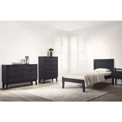 Dark Grey Wood Single Bed Low Footend Bed