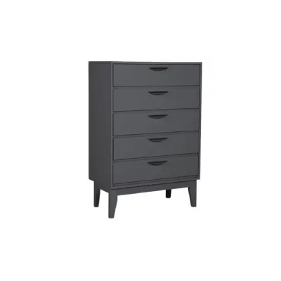 Dark Grey Wooden Tall Chest 5 Drawers