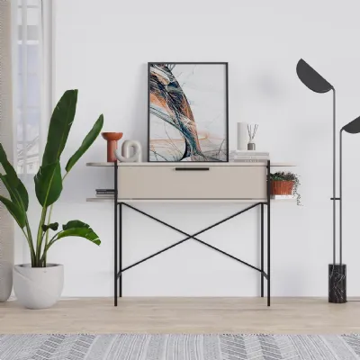 Otis 1 Drawer 2 Shelf Console Table Matt Sandstone with Black Metal Frame