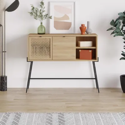 Naive 2 Door 1 Shelf Sideboard Buffet Unit Sapphire Oak with Black Metal Frame