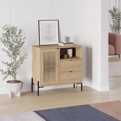 Naive 1 Door 2 Drawer Sideboard Buffet Storage Unit with Open Shelf Oak