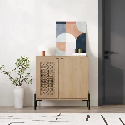 Naive 2 Door Sideboard Buffet Unit Sapphire Oak with Black Metal Frame