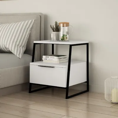 Pal Modern Bedside Table With Drawer White 45cm Wide