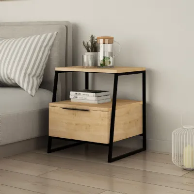 Pal Modern Bedside Table With Drawer Oak 45cm Wide