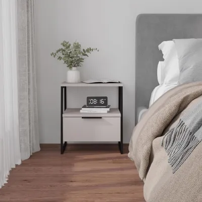 Pal Modern Bedside Table With Drawer Sandstone 45cm Wide