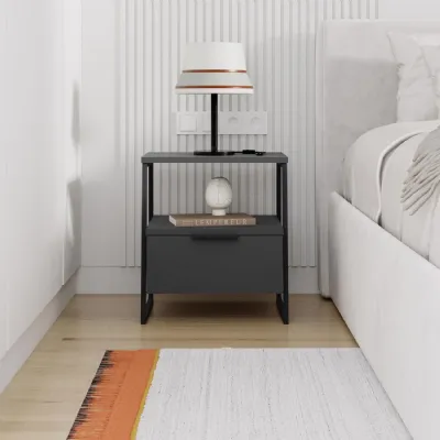 Pal Modern Bedside Table With Drawer Anthracite 45cm Wide