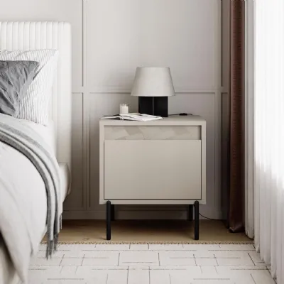 Weft 1 Drawer Nightstand Bedside Cabinet Sandstone with Black Metal Legs