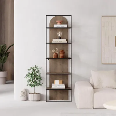 Archy Modern Bookcase 5 Tier Wall Mounted Shelf Dark Oak 180 cm