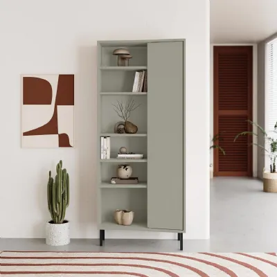 Frem Curved 5 Tier Tall Bookcase with 1 Door Ash Green 175.5 cm