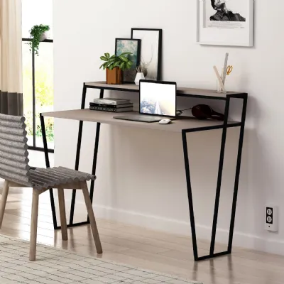 Pal Modern Study Desk Mocha Grey With Monitor Stand 124cm Wide