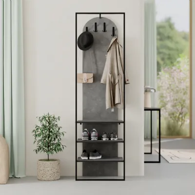 Modern Archy Hall Stand Coat Rack with Shoe Storage 180cm High Retro Grey