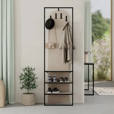 Modern Archy Hall Stand Coat Rack with Shoe Storage 180cm High Sandstone