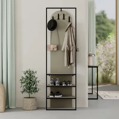 Modern Archy Hall Stand Coat Rack with Shoe Storage 180cm High Ash Green