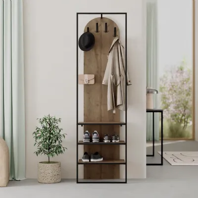 Modern Archy Hall Stand Coat Rack with Shoe Storage 180cm High Dark Oak