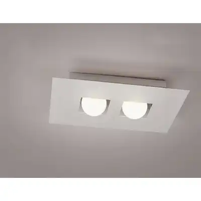 Cocoon Rectangular Flush Ceiling 2 Light G9, Silver Frosted White Glass