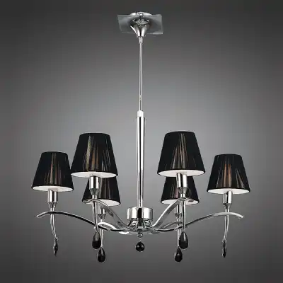 Siena Pendant Round 6 Light E14, Polished Chrome With Black Shades And Black Crystal