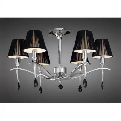 Siena Semi Flush Round 6 Light E14, Polished Chrome With Black Shades And Black Crystal