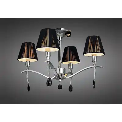 Siena Semi Flush Round 4 Light E14, Polished Chrome With Black Shades And Black Crystal