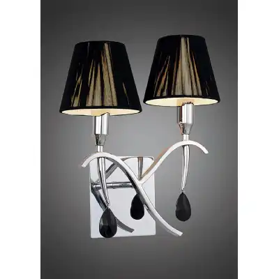 Siena Wall Lamp Switched 2 Light E14, Polished Chrome With Black Shades And Black Crystal